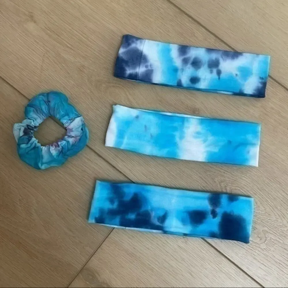 3 Piece Headband Tie Dye Scrunchie Bundle Blue yoga hair accessories handmade